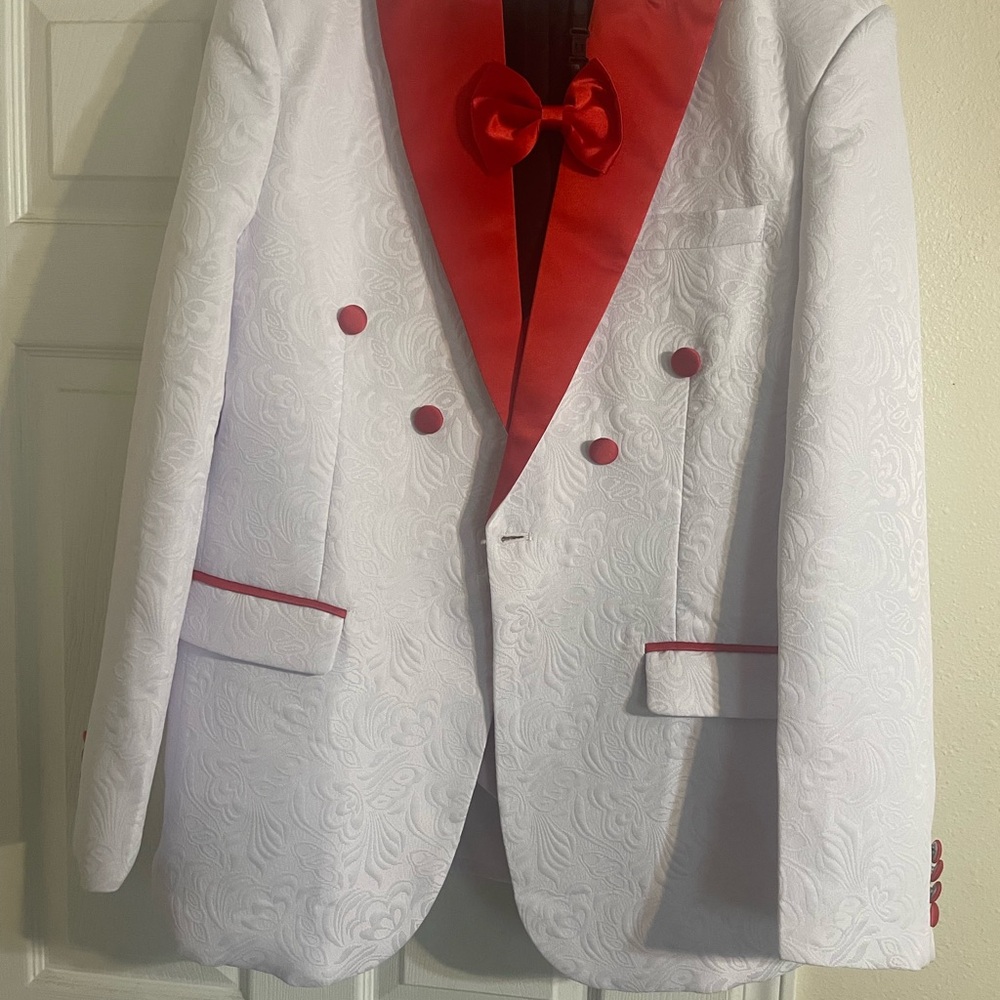 Elegant White and Red Men's Blazer